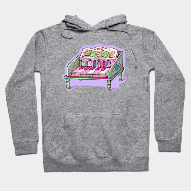 Vintage Style Bird Powered Piano Hoodie by Magenta Arts